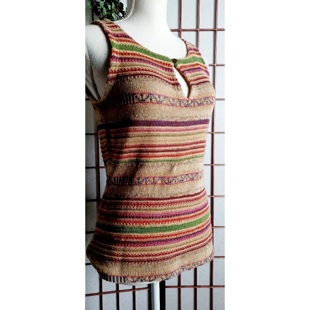 Lauren Ralph Lauren Sleeveless Aztec Inspired Knit Linen-Blend Top - Earthtones - Picture 8 of 15